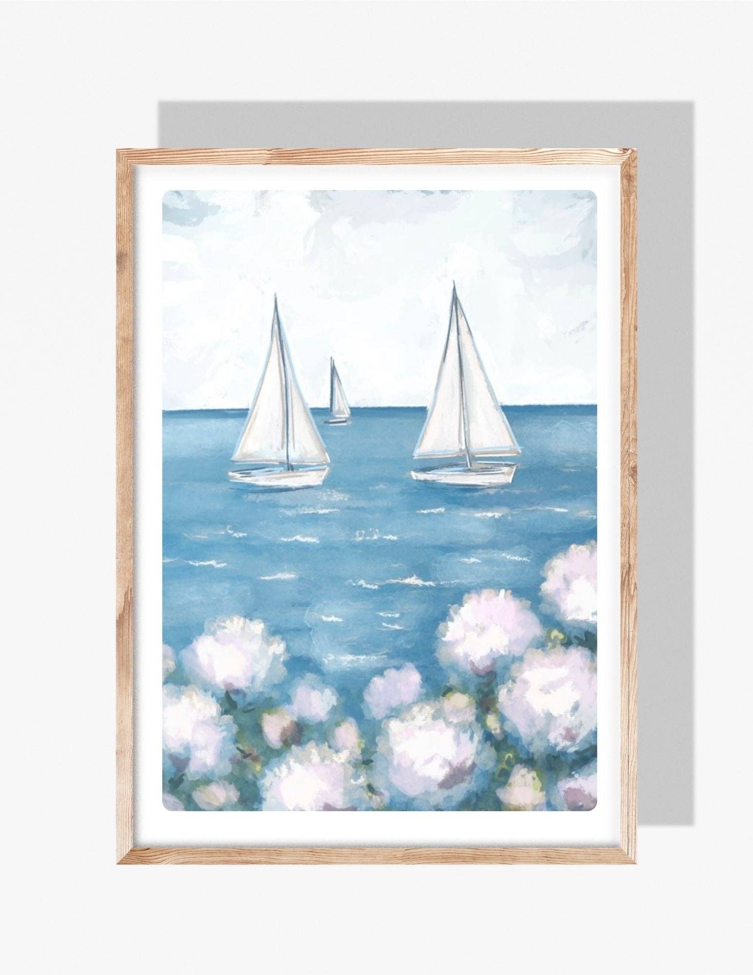 White Sailboat - Art Print: 8x10 - Pink Peonies