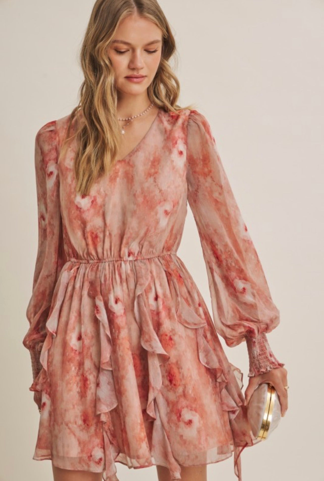 Petal Glow Floral Ruffle Mini Dress
