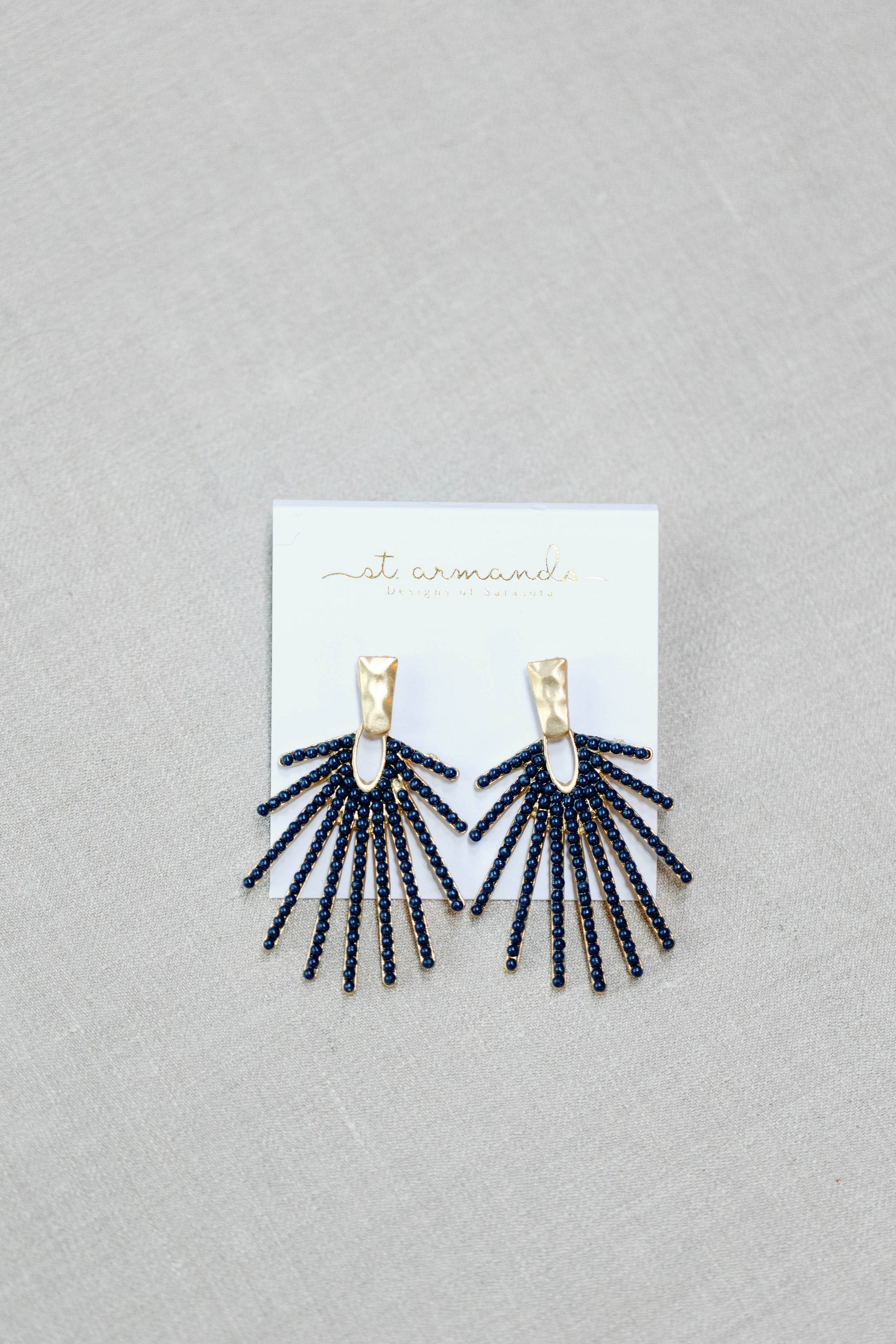 Navy Sunburst Statement Drop Earrings - Pink Peonies