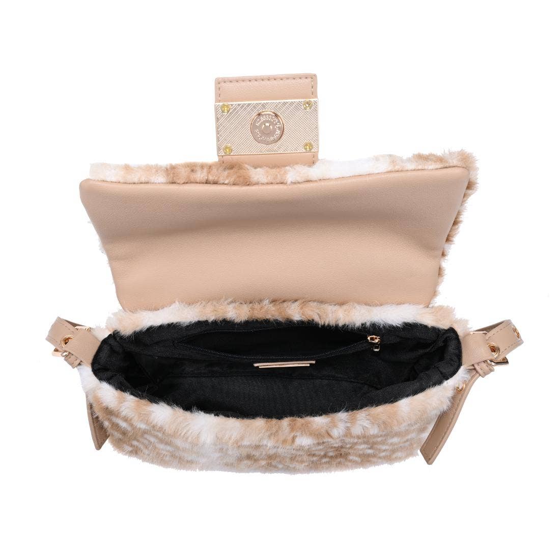 Beverly - Faux Fur Crossbody: Cow - Pink Peonies