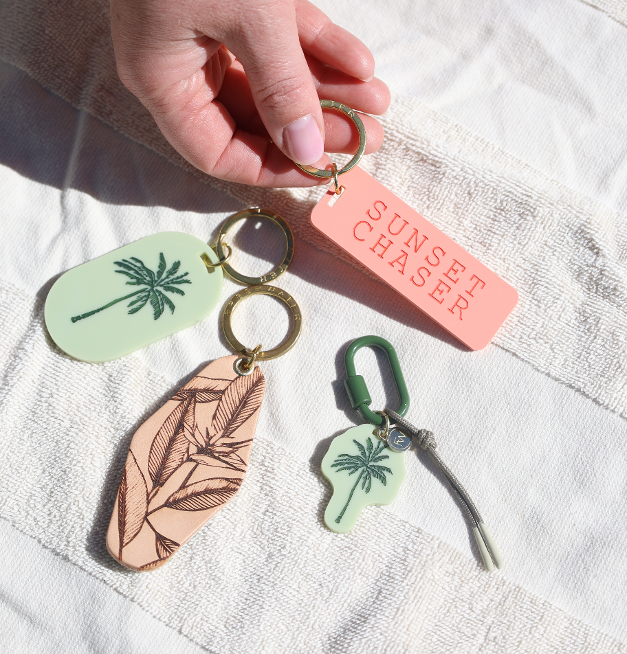 Sunset Chaser Rectangle Keychain - Pink Peonies