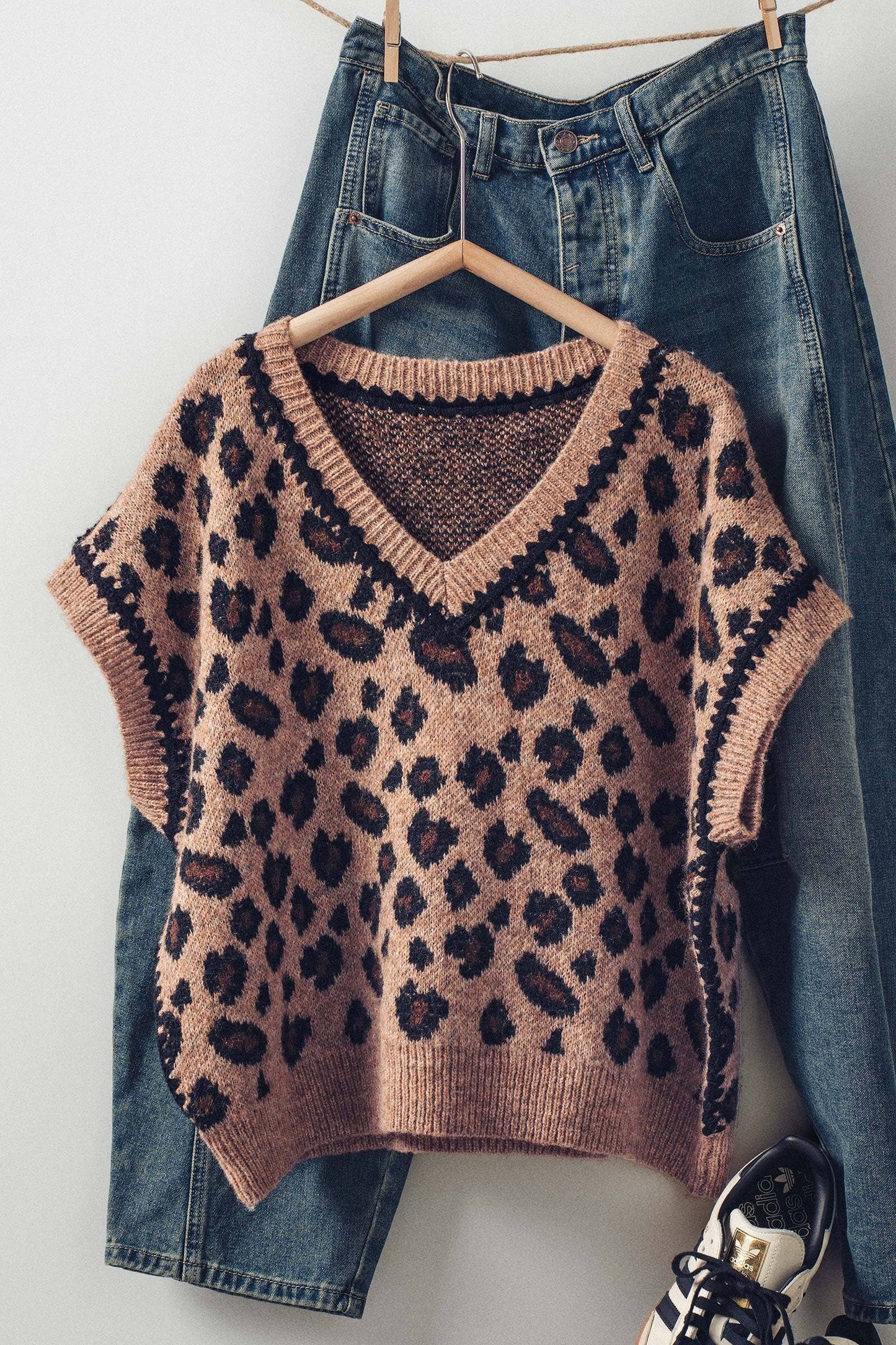 Leopard Crochet Trim Sweater Vest