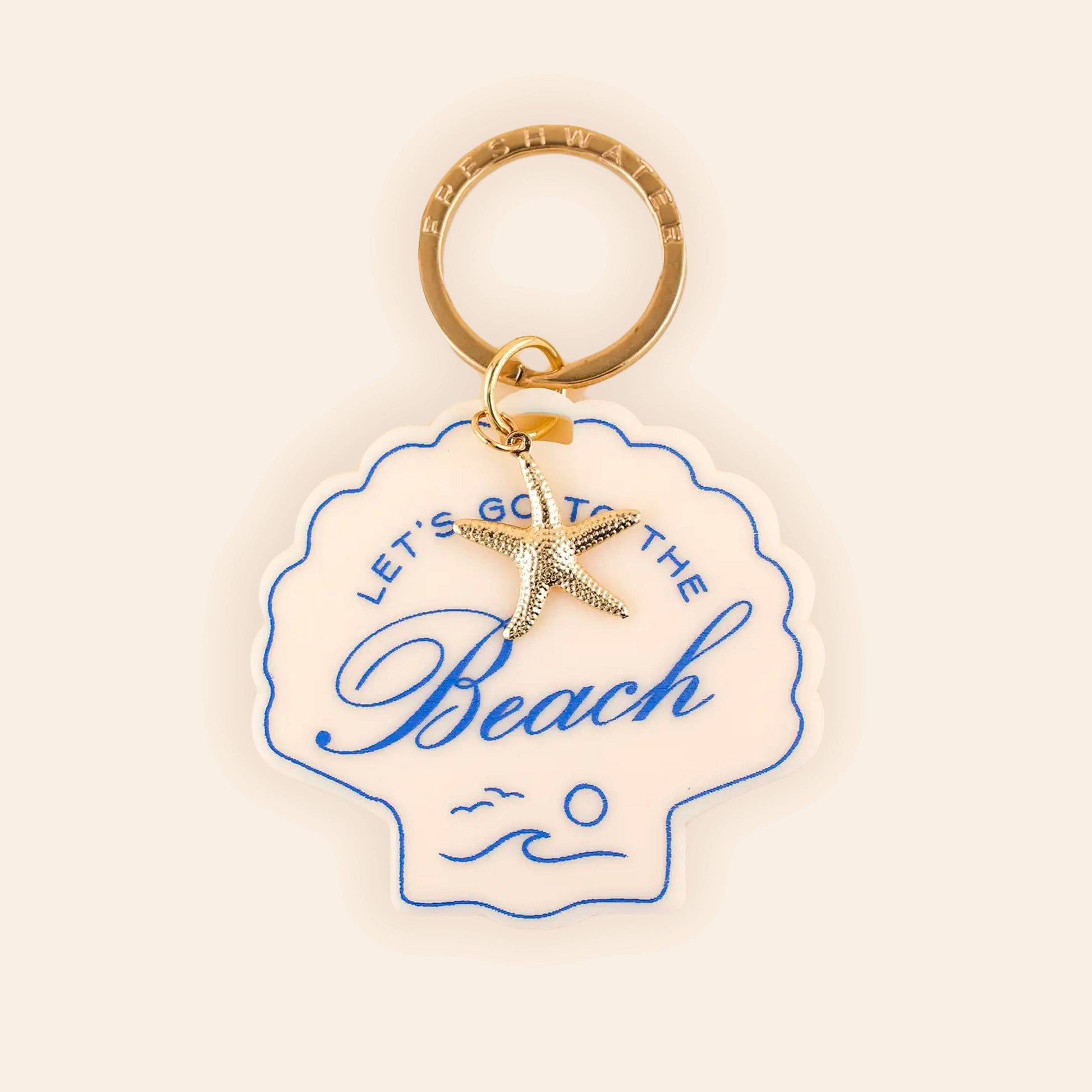Beach Seashell Charm Keychain - Pink Peonies