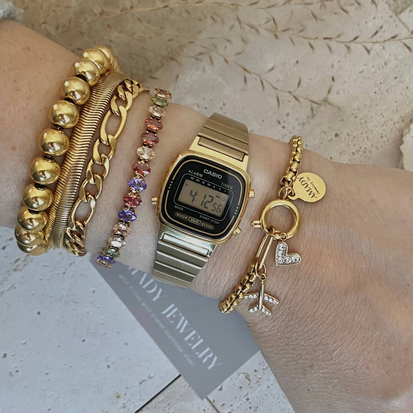 Traveler travel Bracelet airplane plane heart gold plated  - Pink Peonies