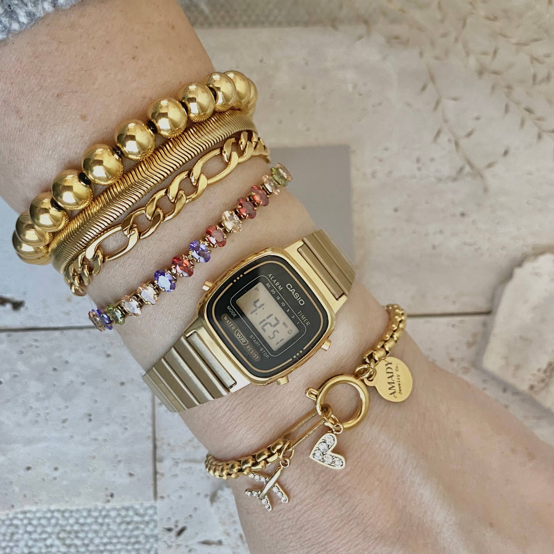 Traveler travel Bracelet airplane plane heart gold plated  - Pink Peonies