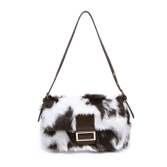 Beverly - Faux Fur Crossbody: Cow - Pink Peonies