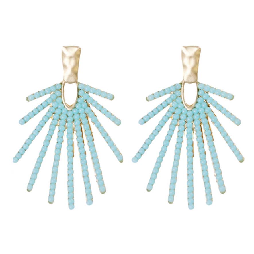 Light Turquoise Sunburst Statement Drop Earrings - Pink Peonies