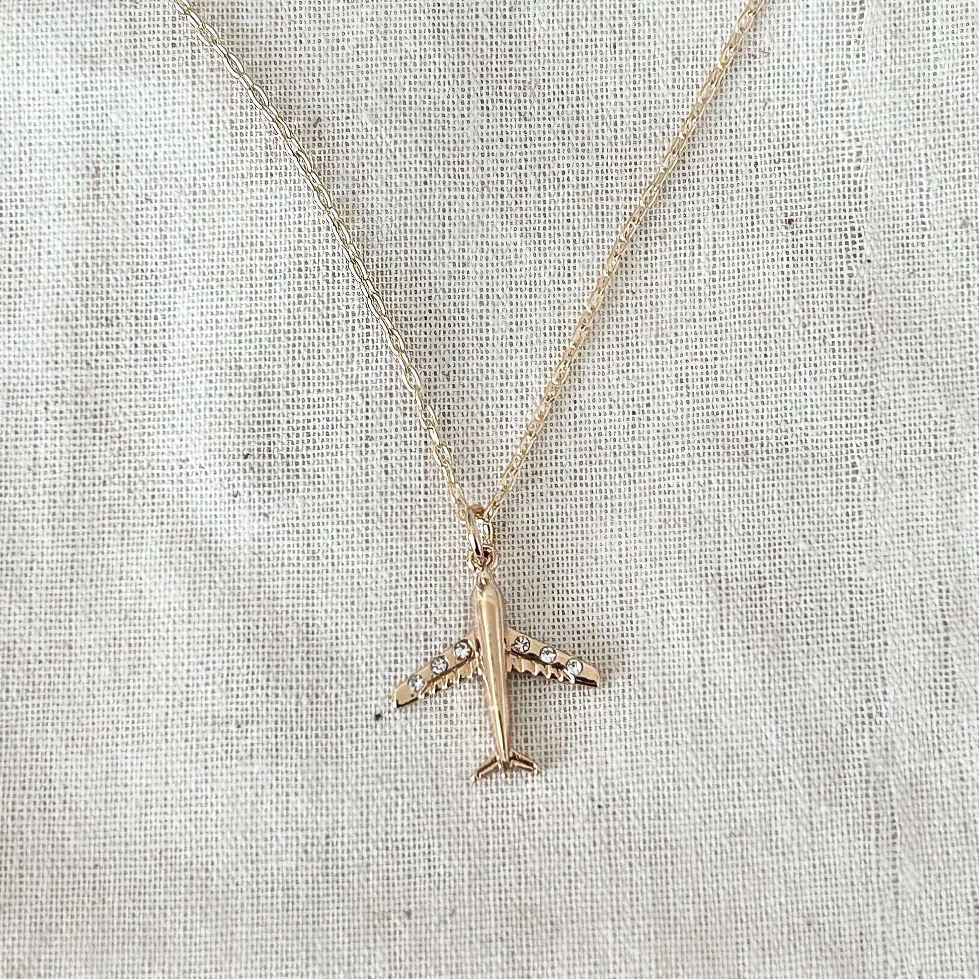 Airplane necklace plane travel necklace aircraft - Pink Peonies