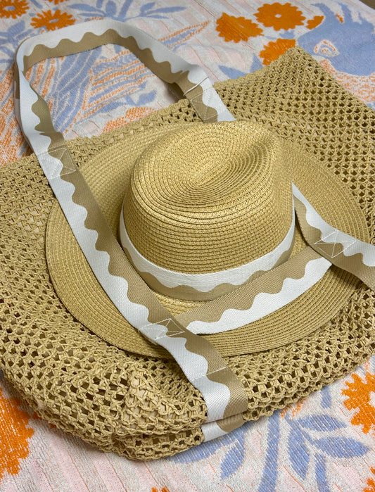 Sand Antigua Beach Tote and Hat Set - Pink Peonies