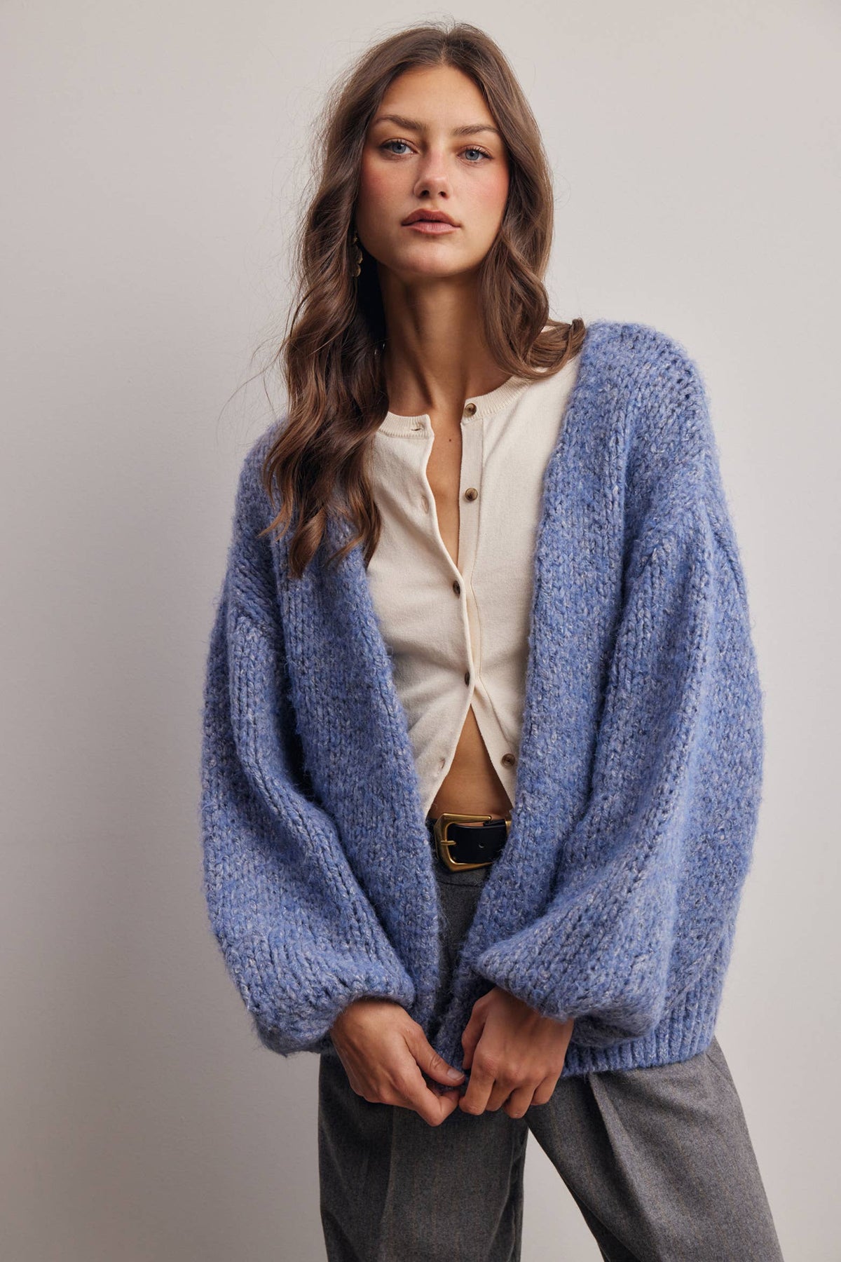 Chunky Soft Touch Knit Cardigan FSW0074: Olive / Contemporary / L