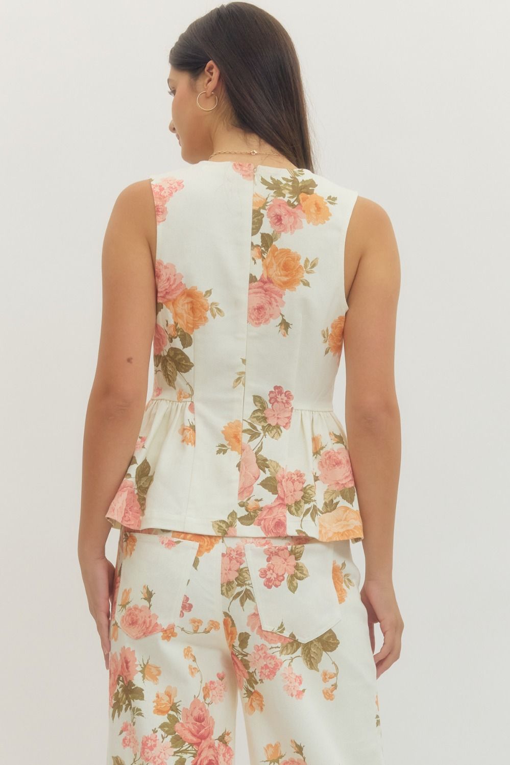 Floral Denim Cropped Jeans - Pink Peonies