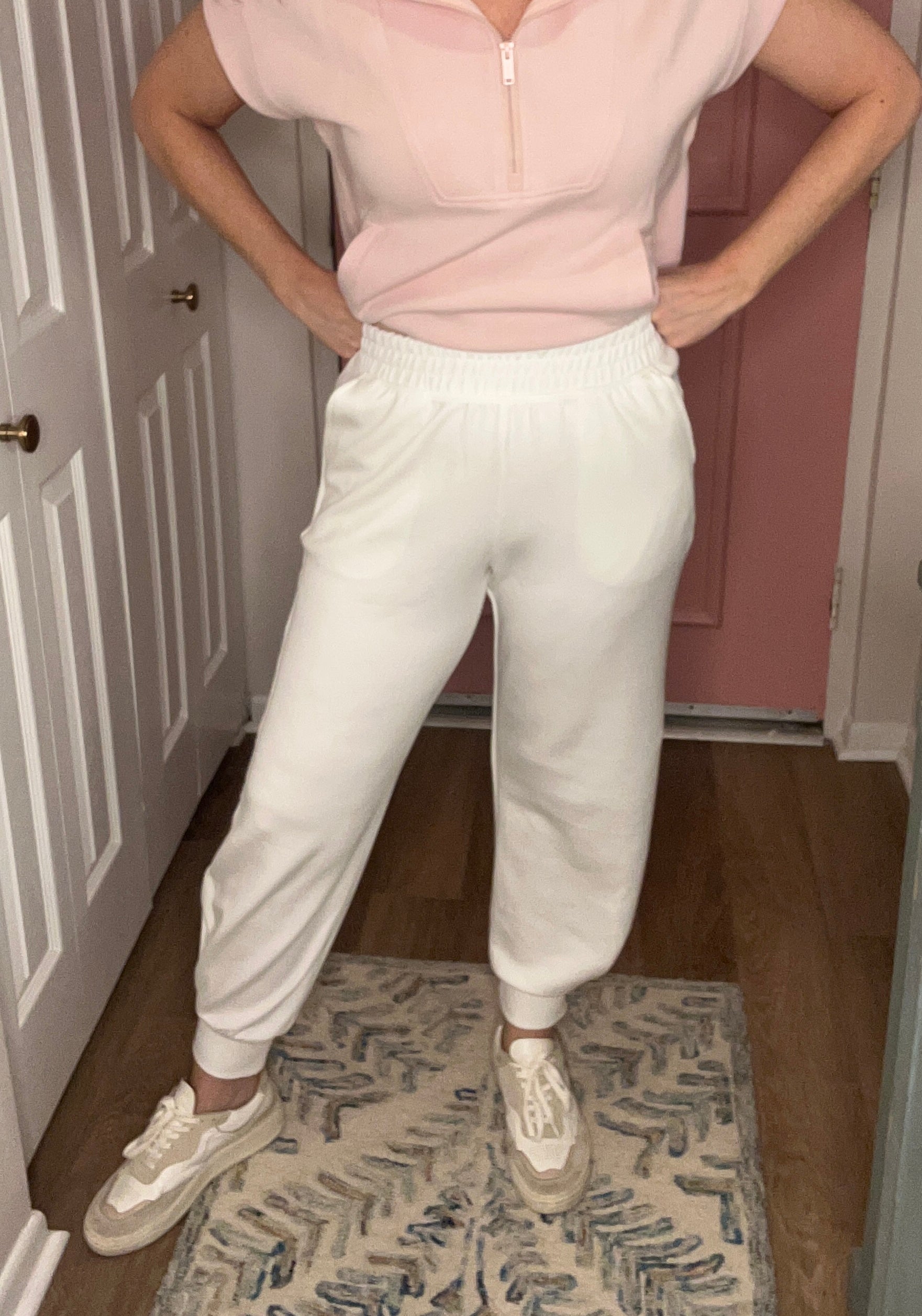 Modal Full Length Jogger Pants: Cream - Pink Peonies