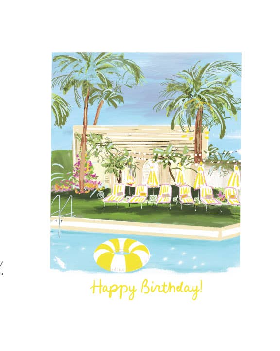 Pool Day Birthday Card - Pink Peonies