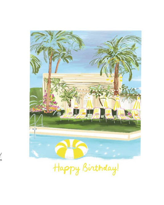 Pool Day Birthday Card - Pink Peonies