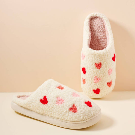 Cutesy Fuzzy Heart Slippers