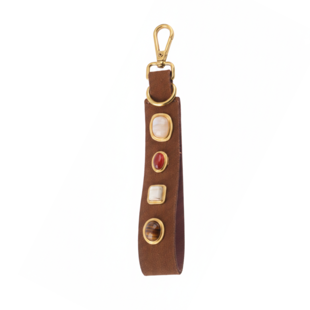 Gemstone Suede Keychain: Caramel - Pink Peonies