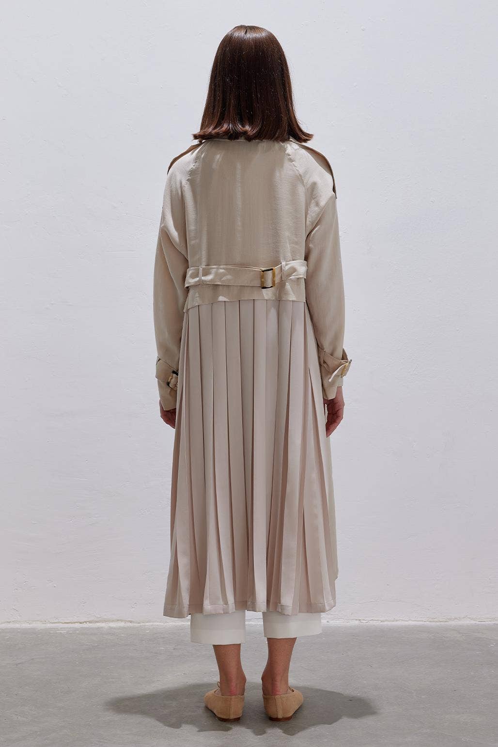 Pleated Modal Relaxed Fit Trench Coat Stone - Pink Peonies