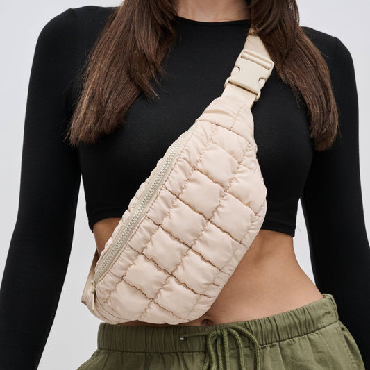 Resurgence - Quilted Puffer Nylon Belt Bag: Cream