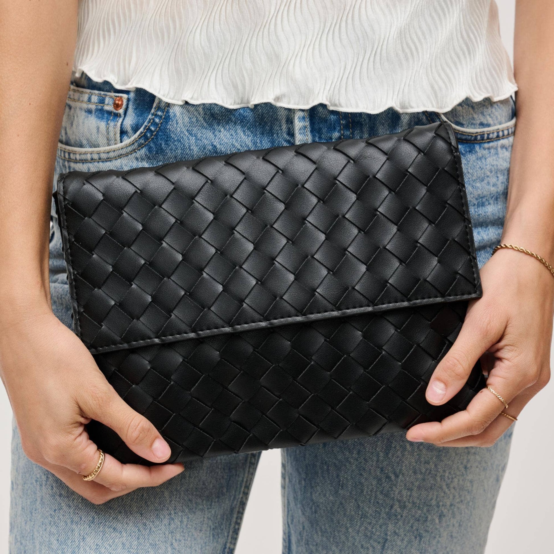 Ivy Woven Clutch: Black - Pink Peonies