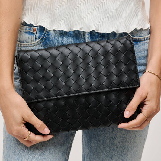 Ivy Woven Clutch: Black - Pink Peonies