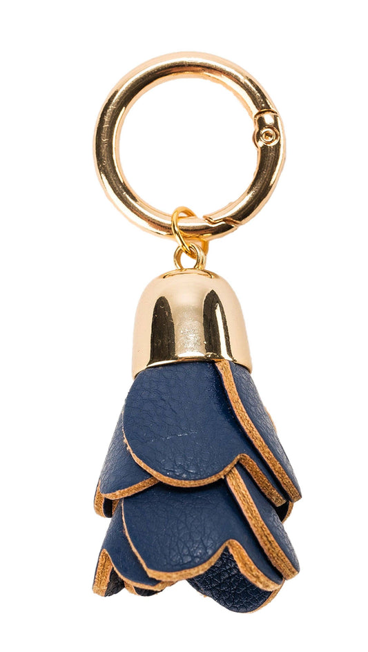 Leather Flower Tassel: NAVY - Pink Peonies