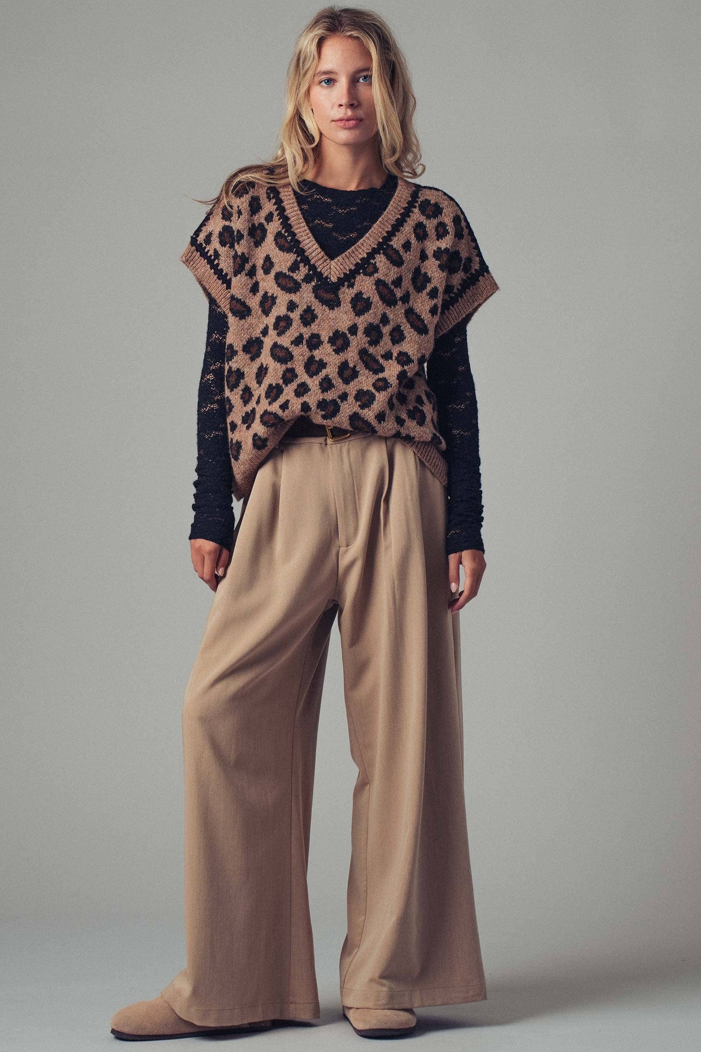 Leopard Crochet Trim Sweater Vest