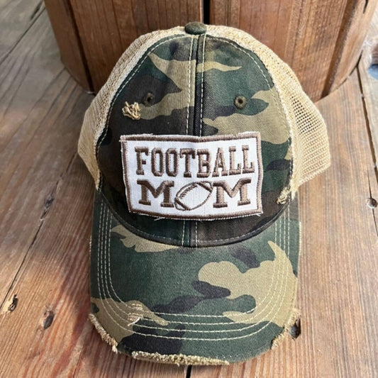 Distressed Embroidered Football Mom Mesh Back Baseball Hat