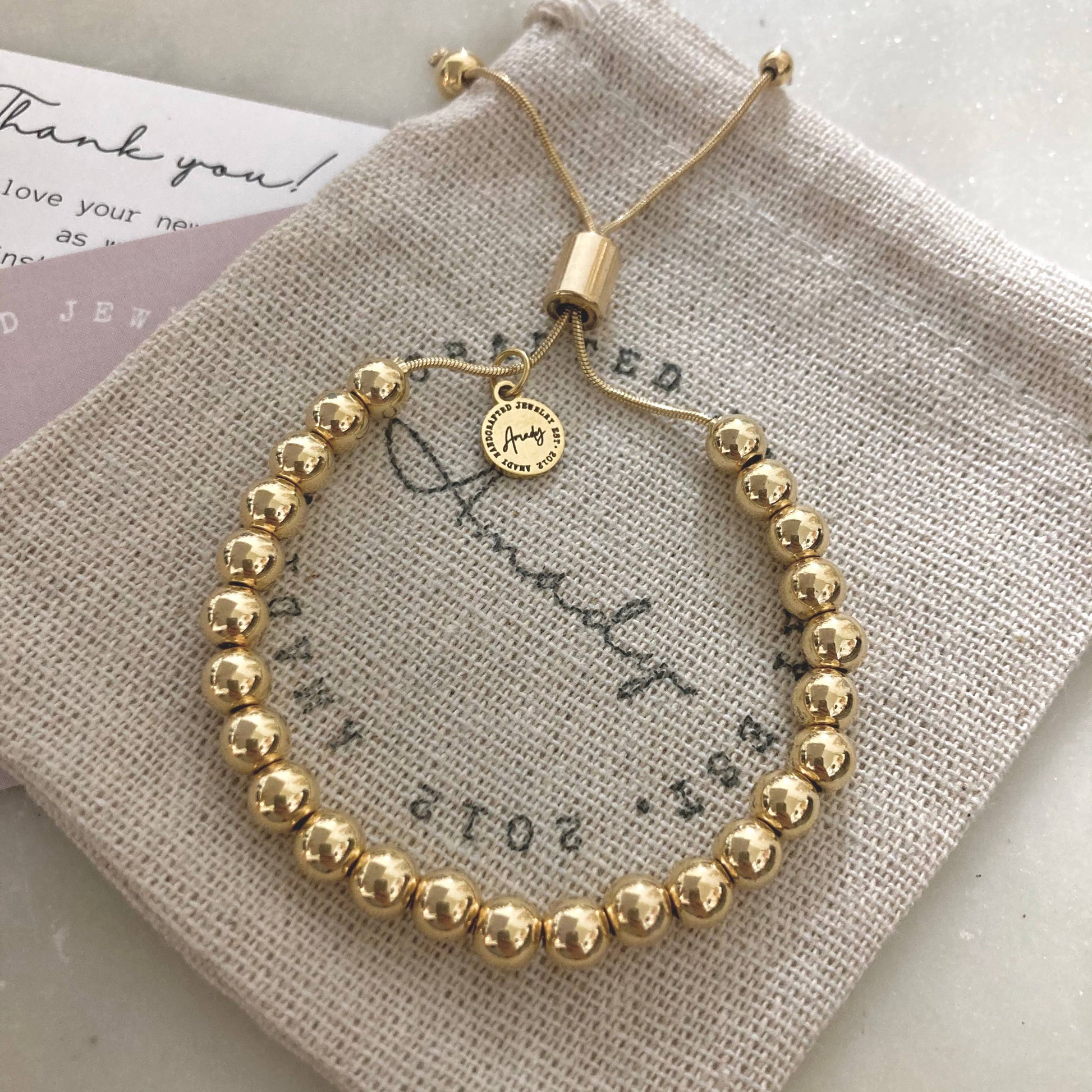 Gold beaded adjustable bracelet, 24k Gold-plated layering - Pink Peonies