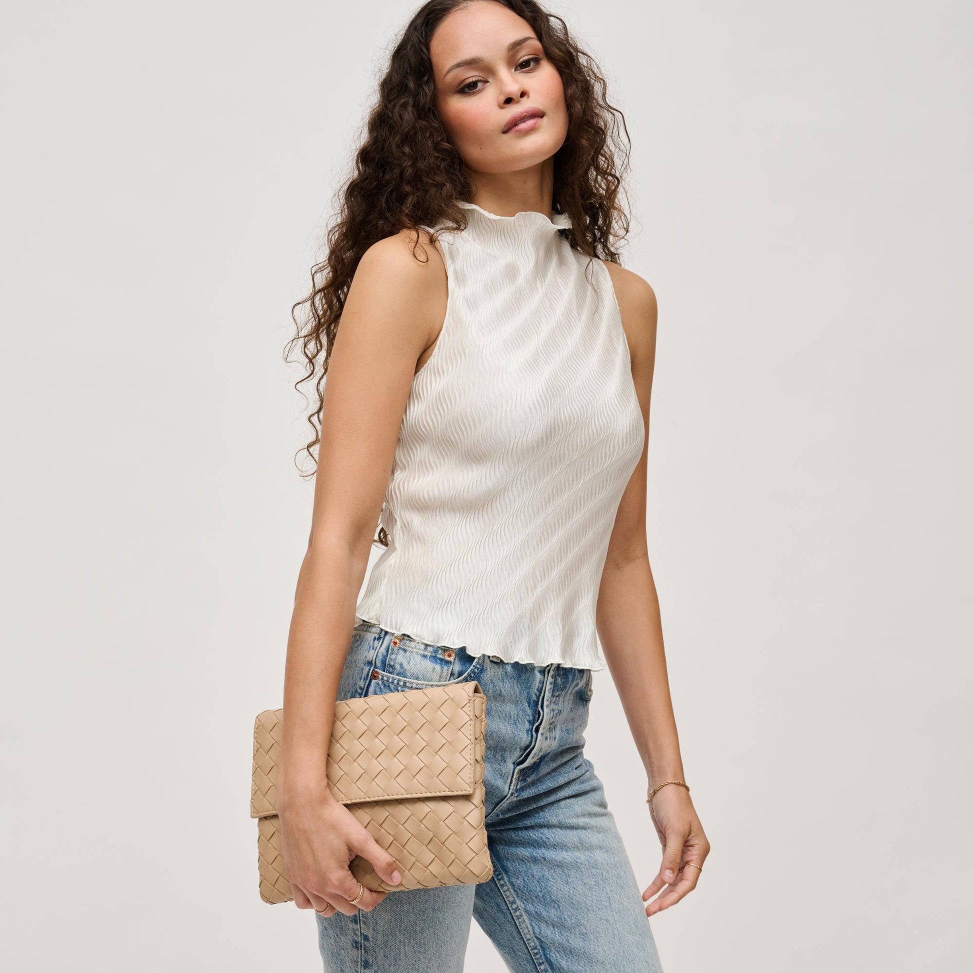Ivy Woven Clutch: Natural - Pink Peonies