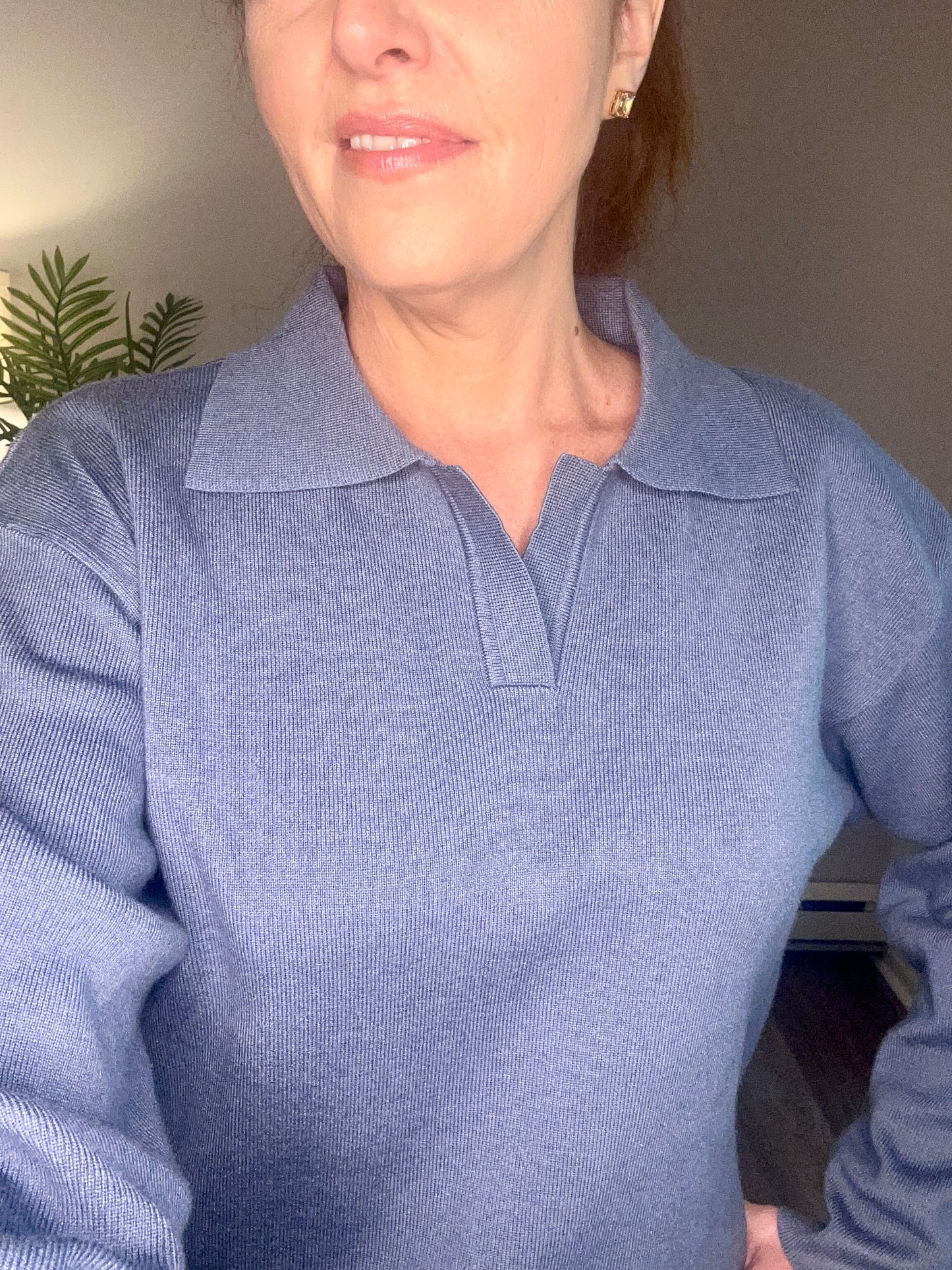 Long Sleeve Top and Pants Sweater Set: Cornflower - Pink Peonies