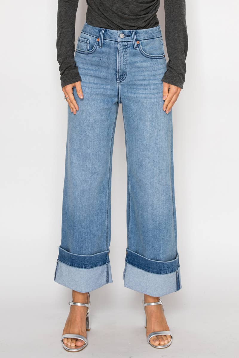 AV Tummy Control Cuffed or Un-Cuffed Jeans - Pink Peonies