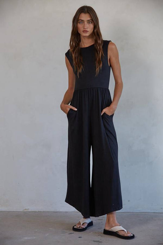 Sleeveless Open Back Wide Leg Jumpsuit - Pink Peonies