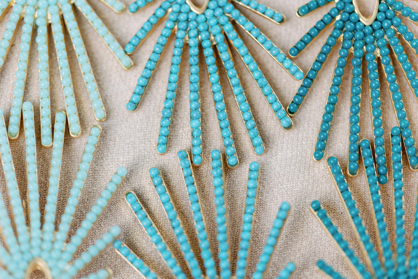 Light Turquoise Sunburst Statement Drop Earrings - Pink Peonies