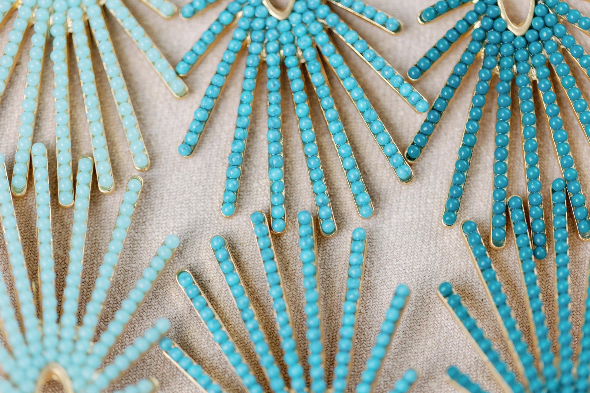 Light Turquoise Sunburst Statement Drop Earrings - Pink Peonies
