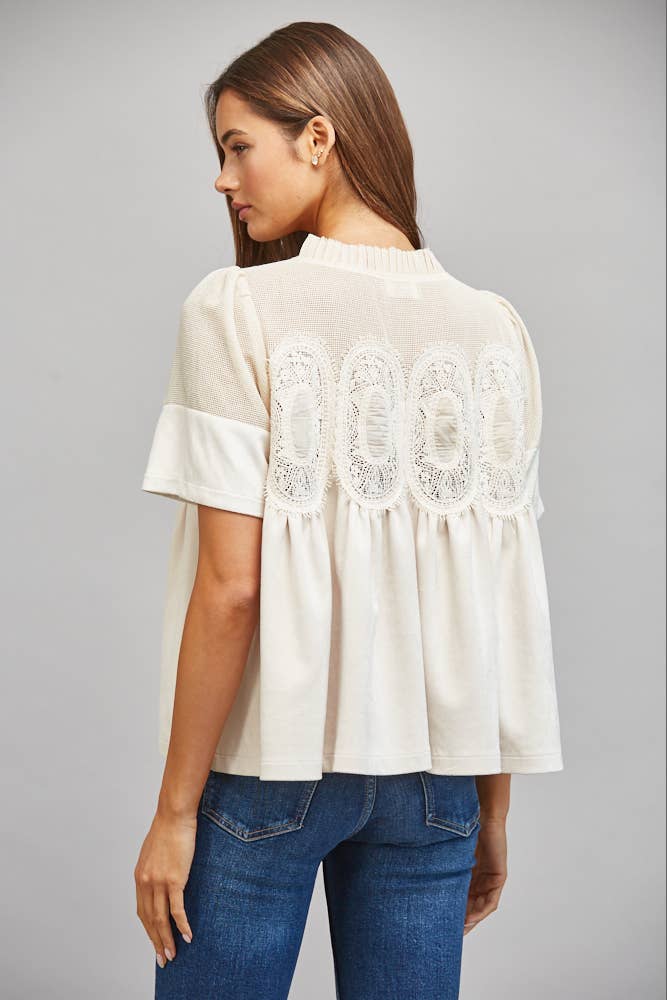 Sheer Mesh Upper Faux Suede Top