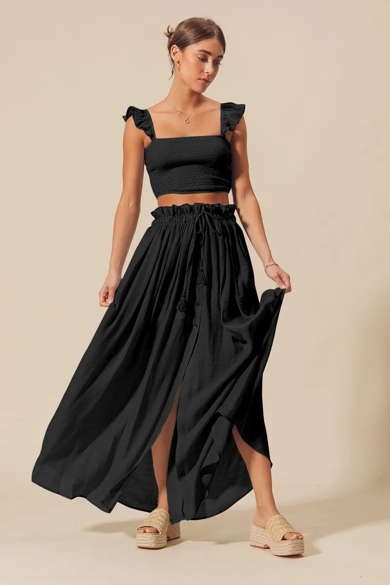 Smocked Top and Flowy Maxi Skirt Set - Pink Peonies