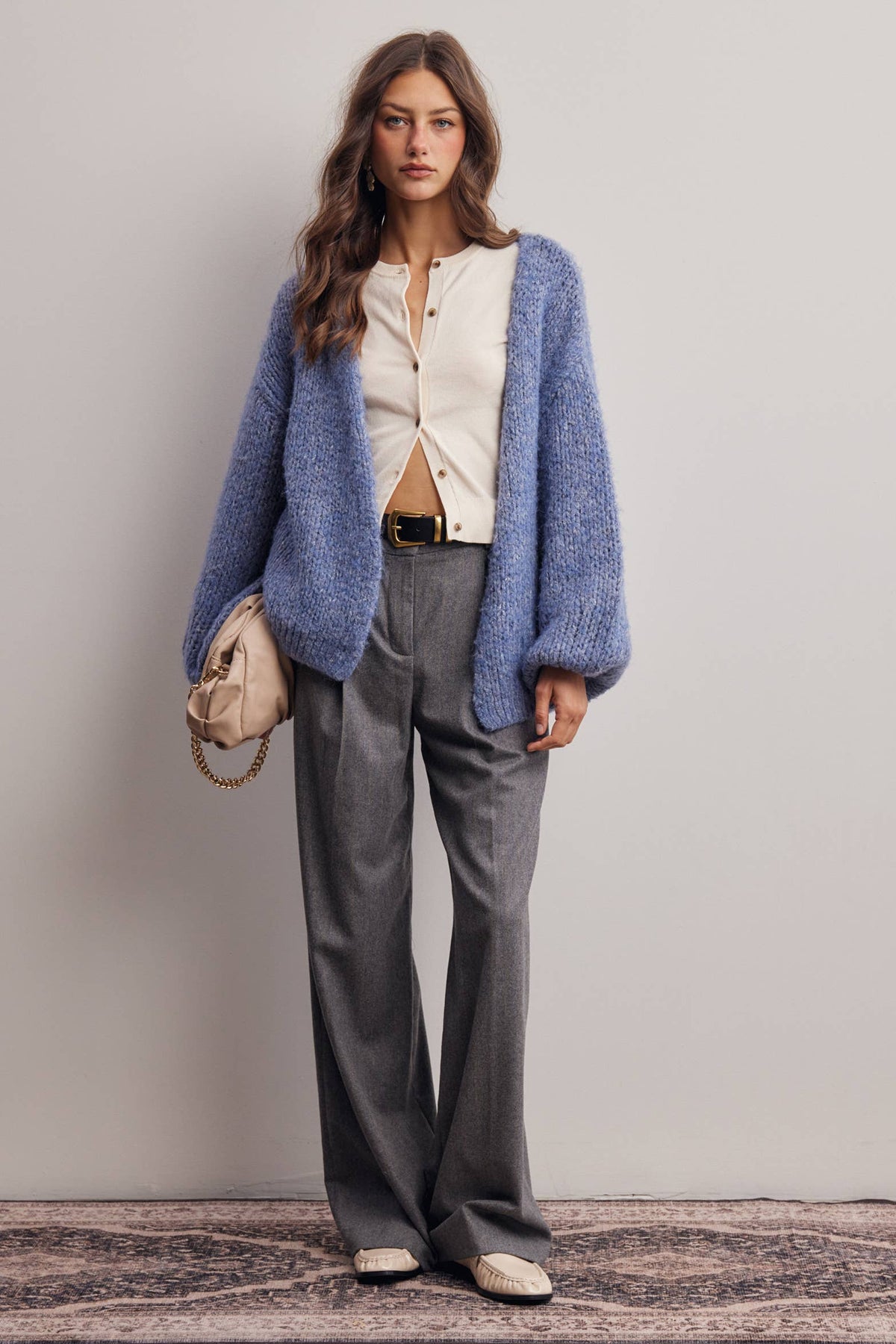 Chunky Soft Touch Knit Cardigan FSW0074: Olive / Contemporary / L