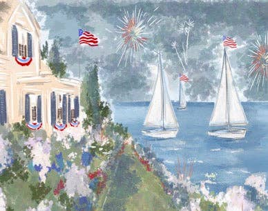 4th of July on the Cape Card - Pink Peonies