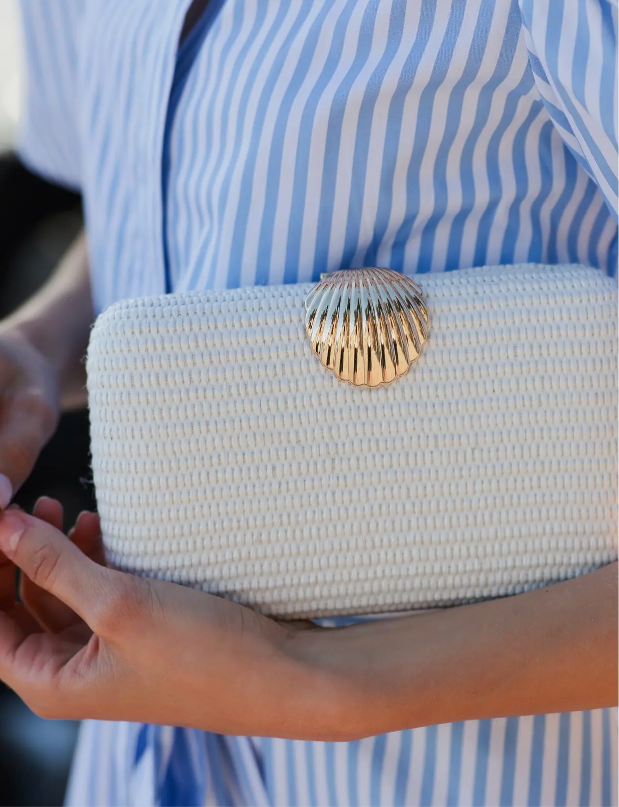Gold Shell Clasp Minaudiere - Pink Peonies