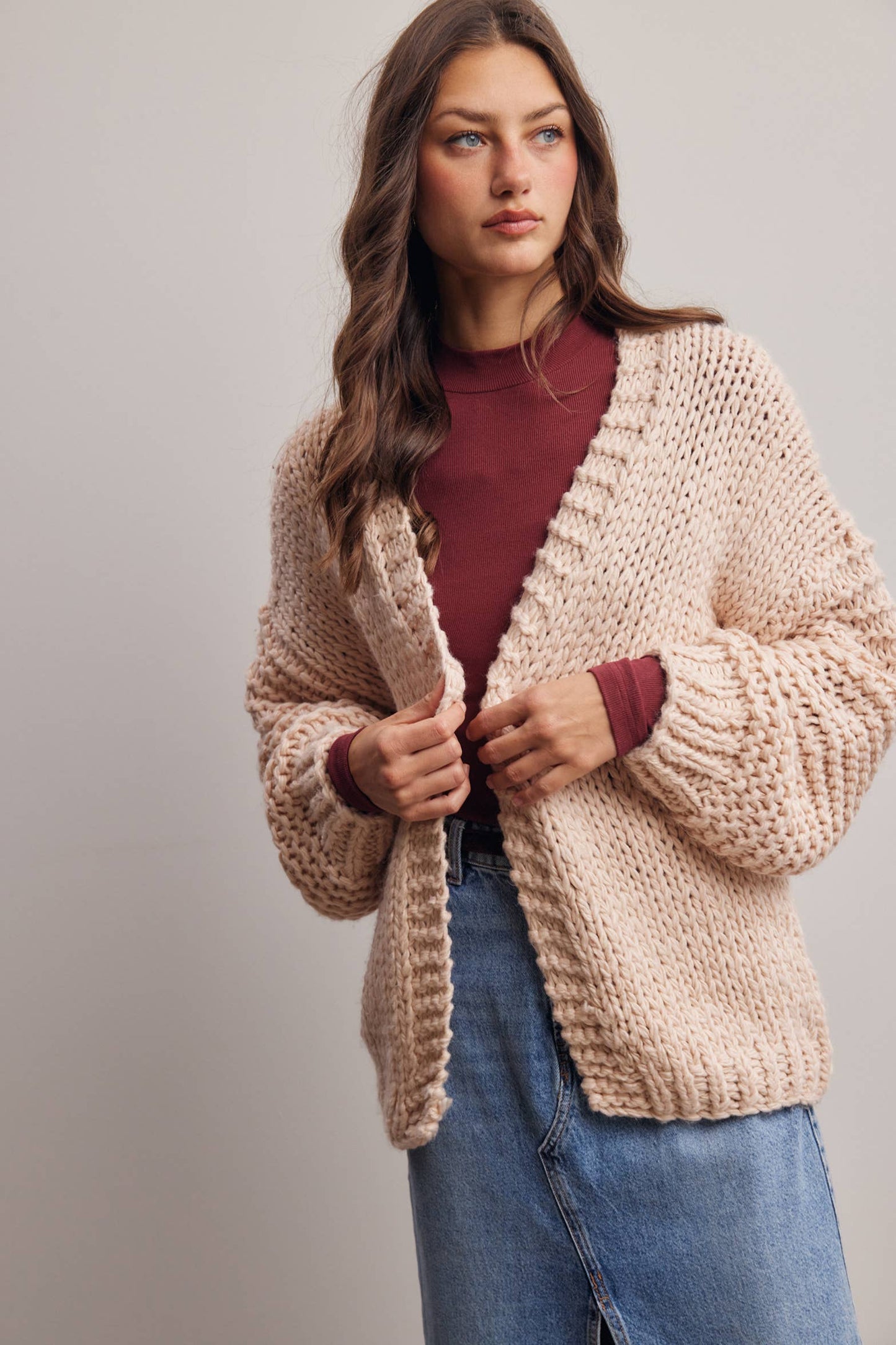 Chunky Knit Heart Back Cardigan