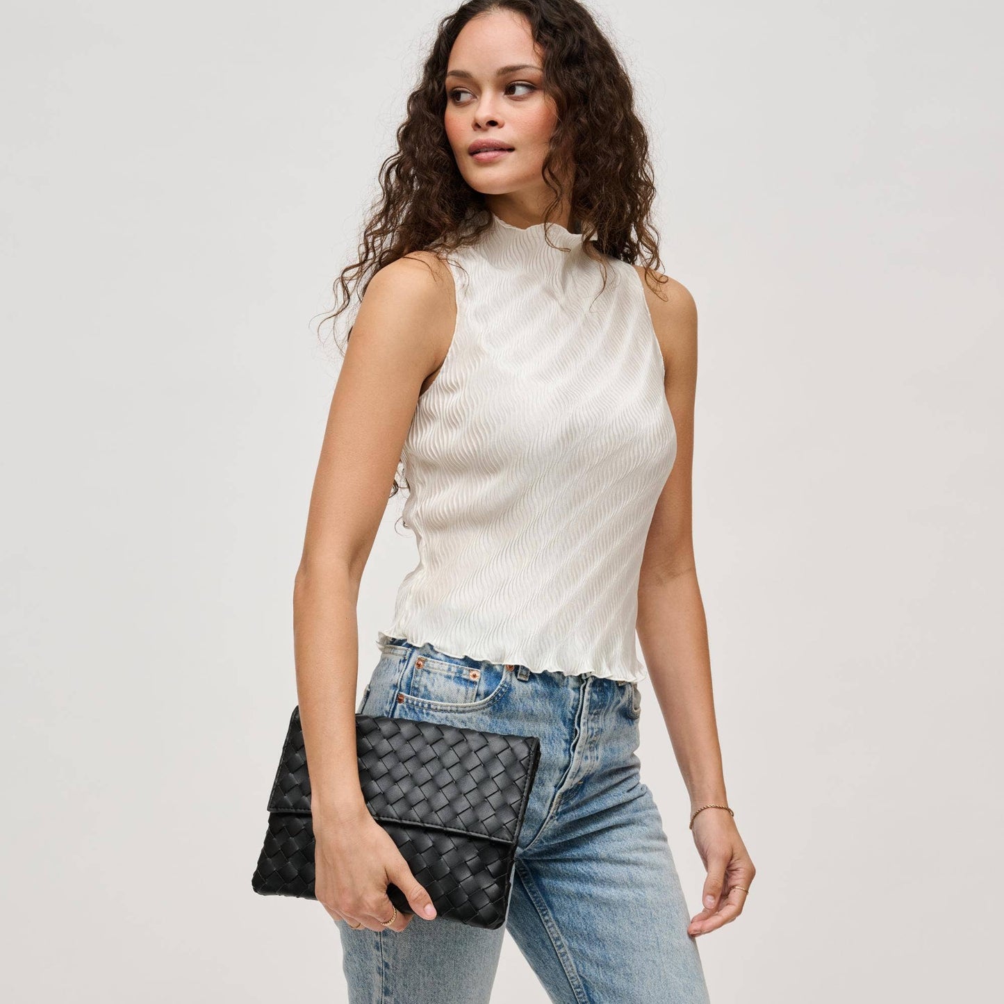 Ivy Woven Clutch: Black - Pink Peonies