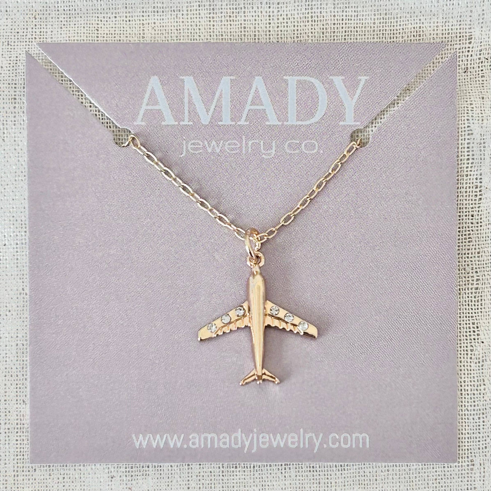 Airplane necklace plane travel necklace aircraft - Pink Peonies