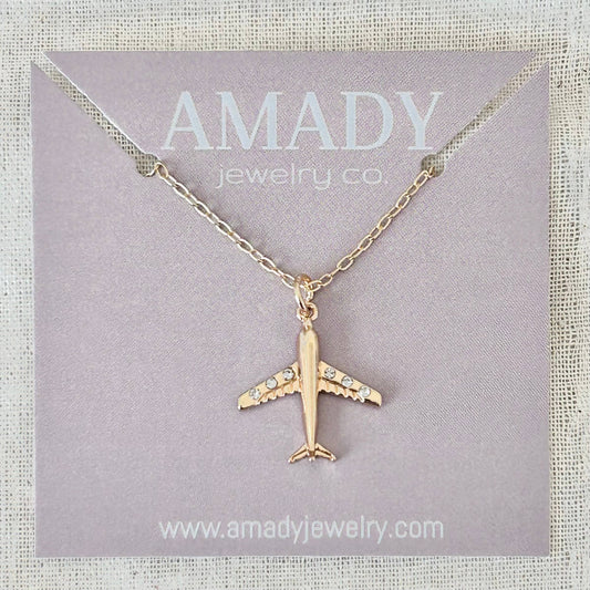 Airplane necklace plane travel necklace aircraft - Pink Peonies