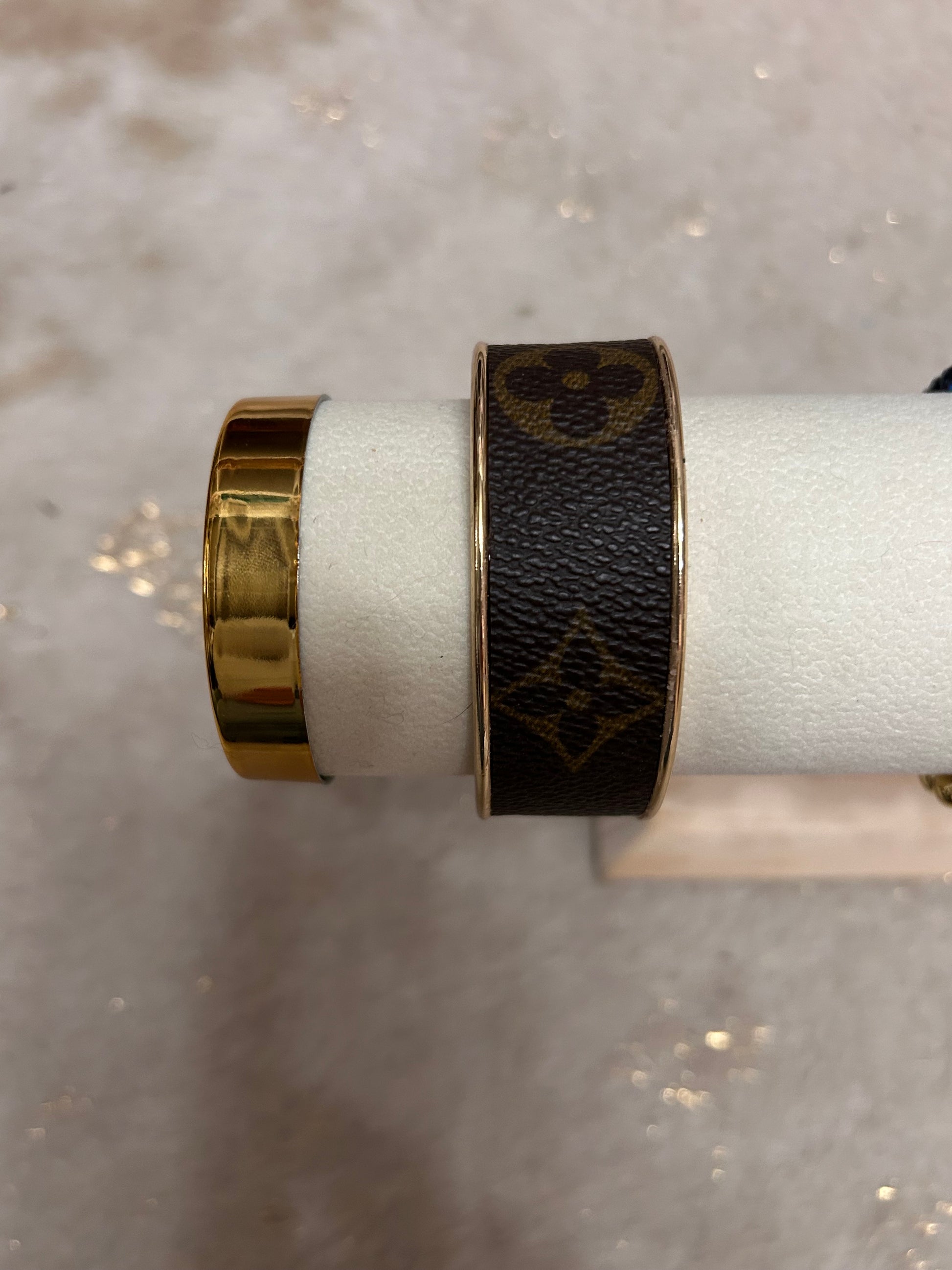 LV Up-Cycled 18K Gold Plated Cuff Bracelet - Pink Peonies