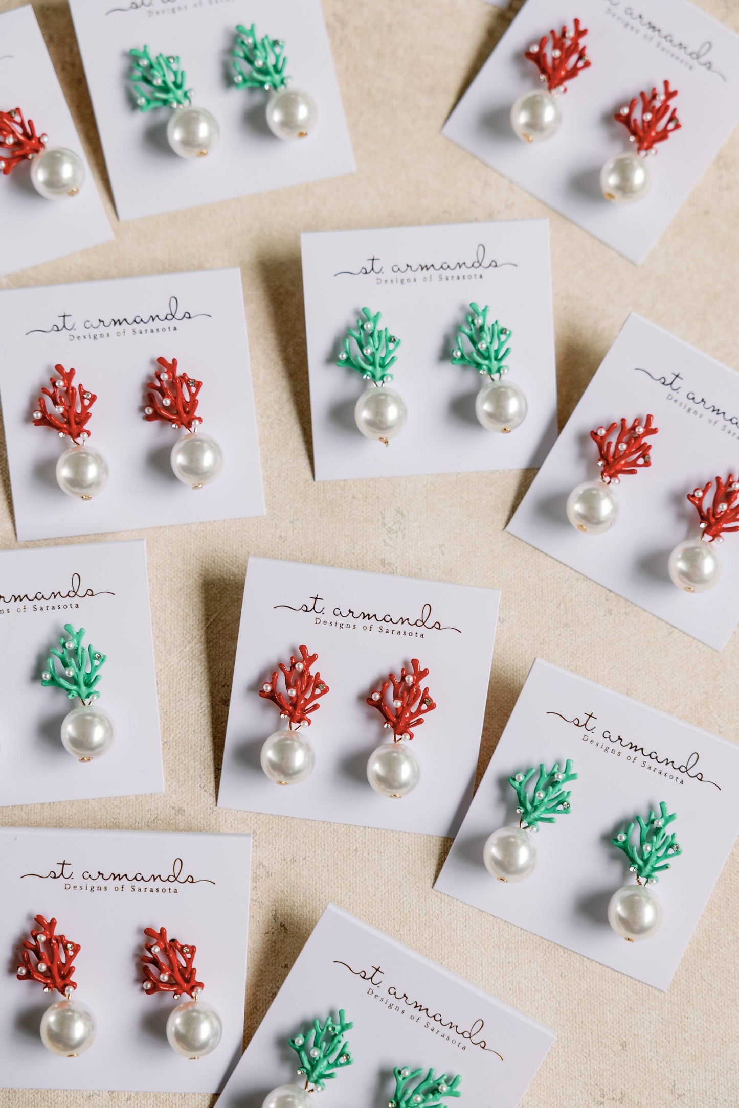 Pearl and Turquoise Coral Mini Statement Earrings - Pink Peonies