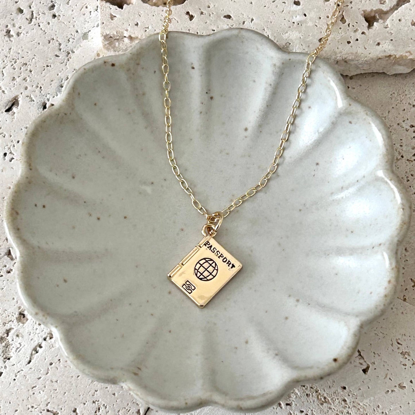 Passport book travel traveling lover pendant charm necklace - Pink Peonies