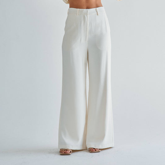 Cream Loose Fit Pants - Pink Peonies