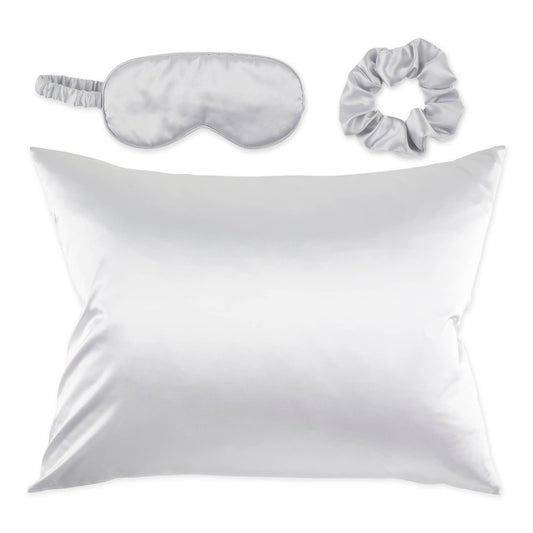 Silk-Like Satin Sleep Set - Silver - Pink Peonies