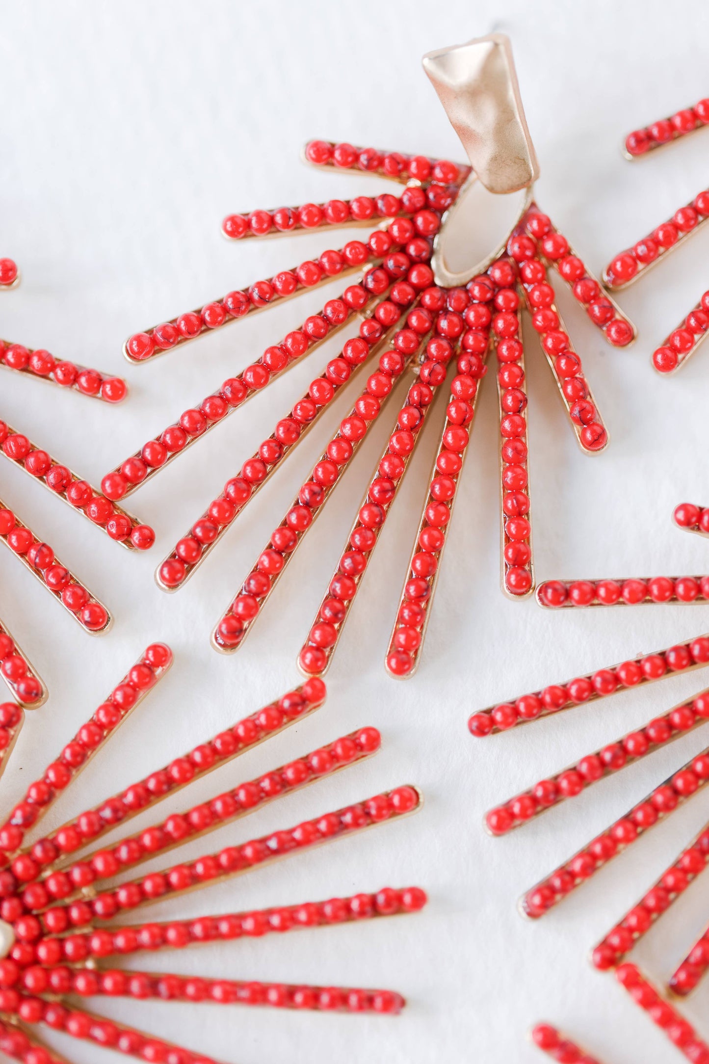 Red Sunburst Statement Drop Earrings - Pink Peonies