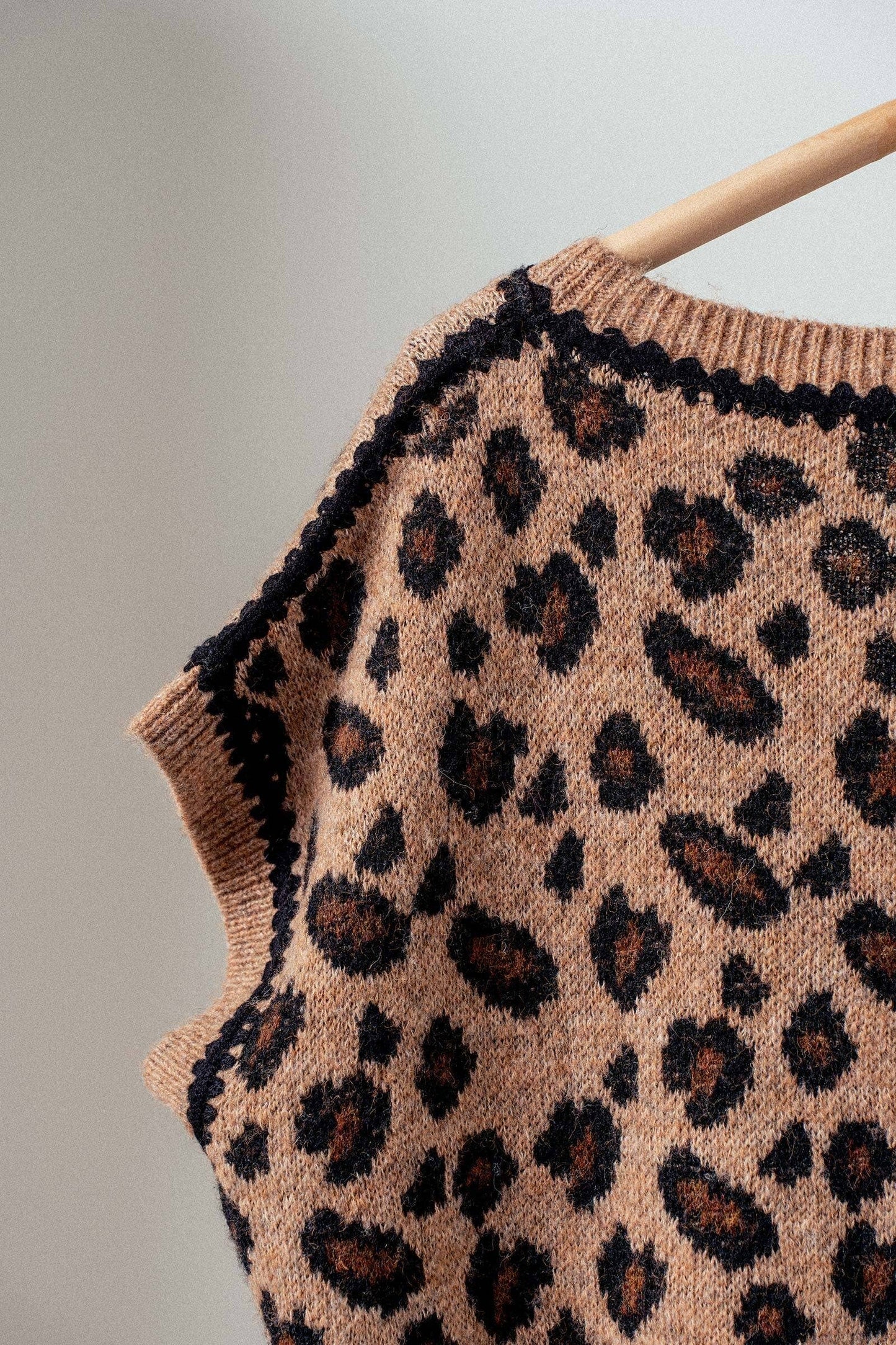 Leopard Crochet Trim Sweater Vest